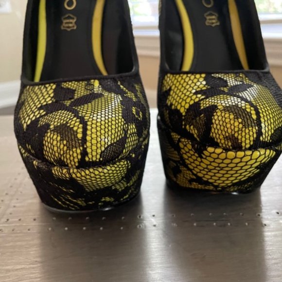 New ALDO OLMOS black lace and neon yellow 6.5/37 - Picture 8 of 10
